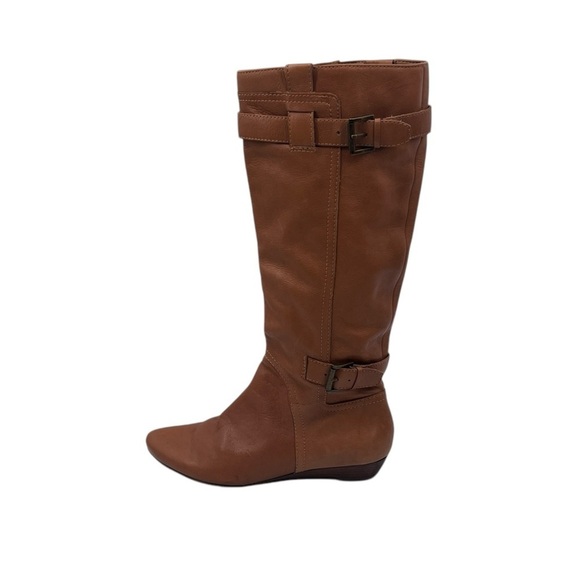 Nine West Brown Leather Buckle Up Pointed Toe Tall Boots Size 8 Women’s - Picture 6 of 11